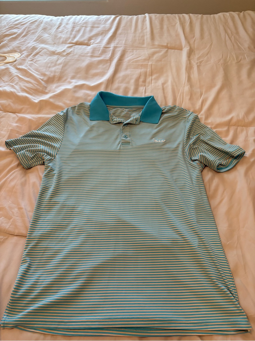 AFTCO Teal and Green Performance Polo